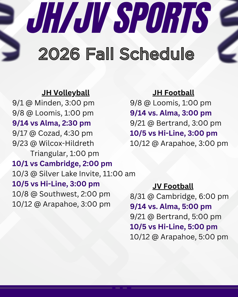 2026 JH volleyball and football schedule, as well as the JV football schedule