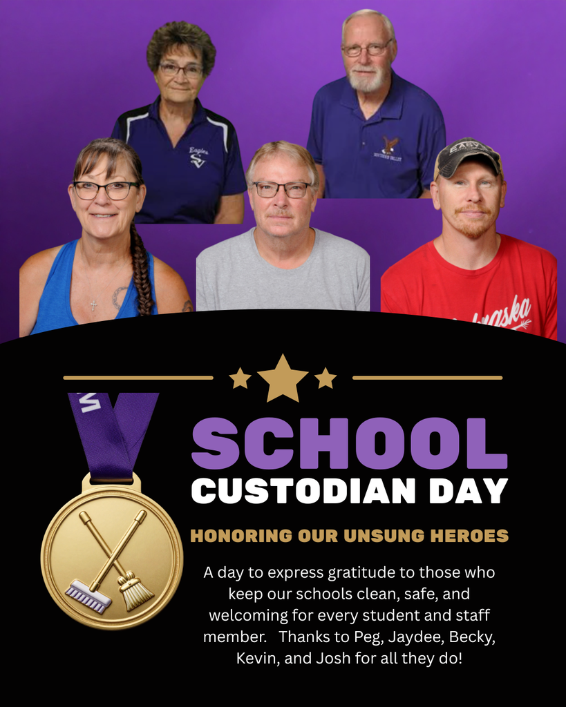 Thanks to our custodians that work hard every day to keep our school clean and safe. Thank you Becky, Kevin, Josh, Peg, and JayDee!