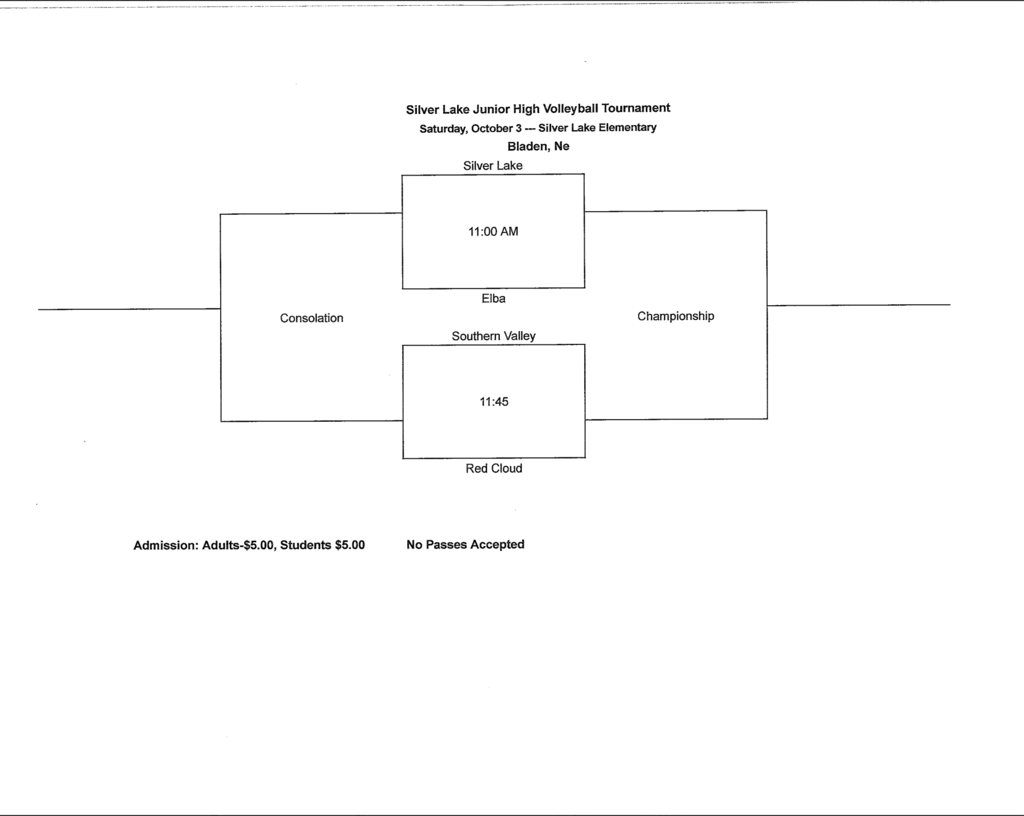 A diagram shows a bracket for a volleyball tournament, listing teams and times, with no background details.