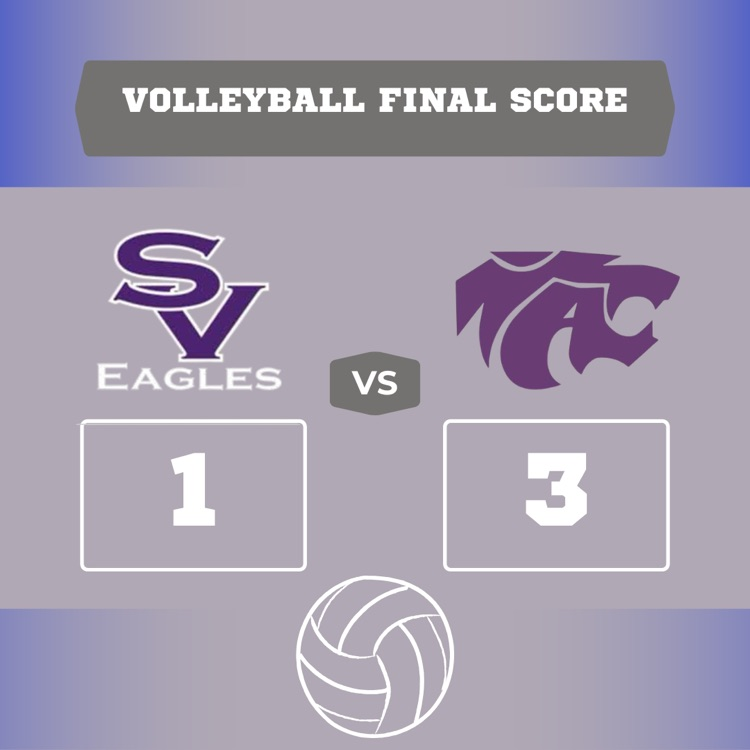 A sports score display shows Eagles vs Wildcats, with scores 1 and 3. A volleyball is in the middle.
