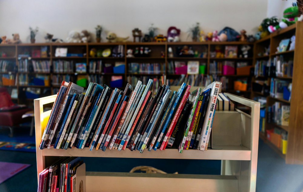 school libary cart with books