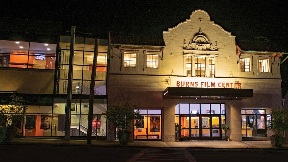 exterior of the jacob burns film center at night