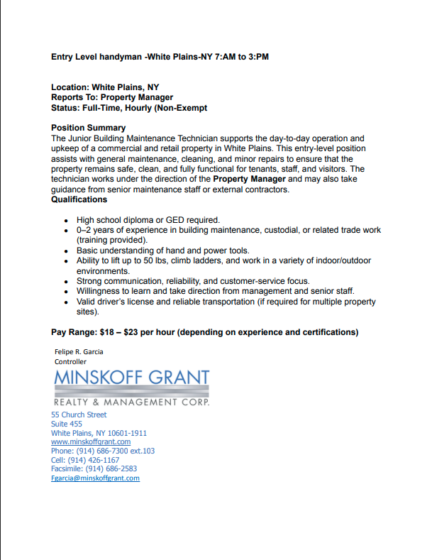 entry level handyman job posting