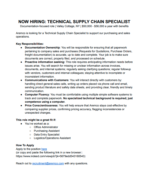 job posting for technical supply chain specialist