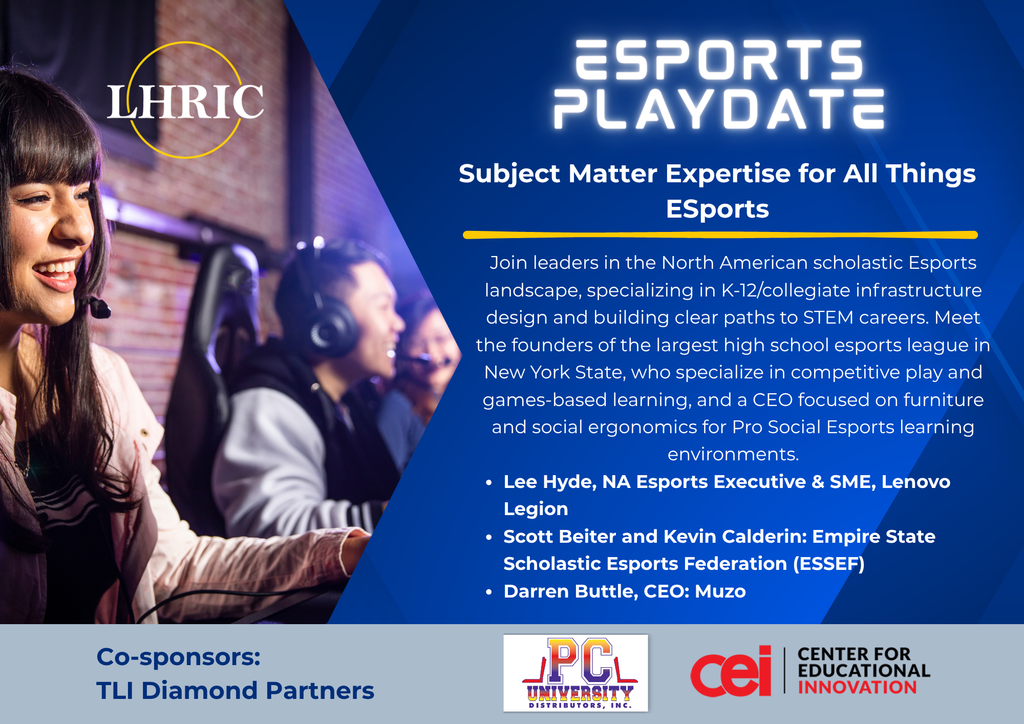 An advertisement displays a smiling woman and another person wearing headphones. Text reads "Esports Playdate".