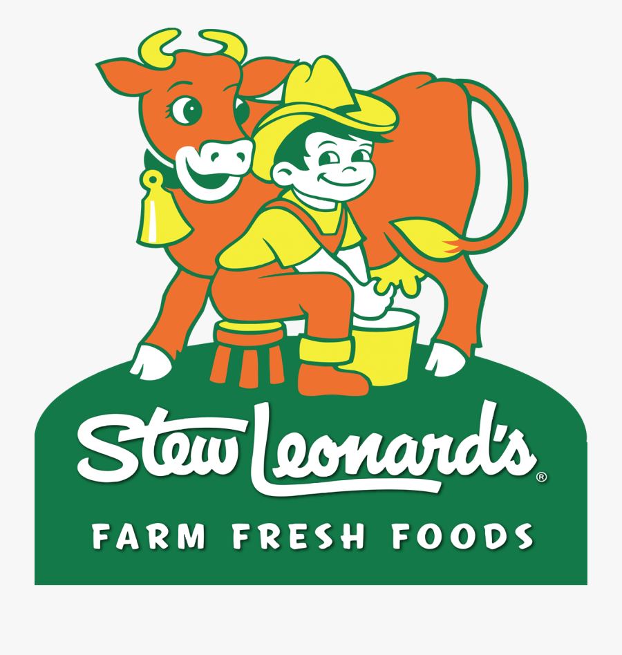 Logo for Stew Leonard's Farm Fresh Foods. A cow and a boy with a hat milking the cow.