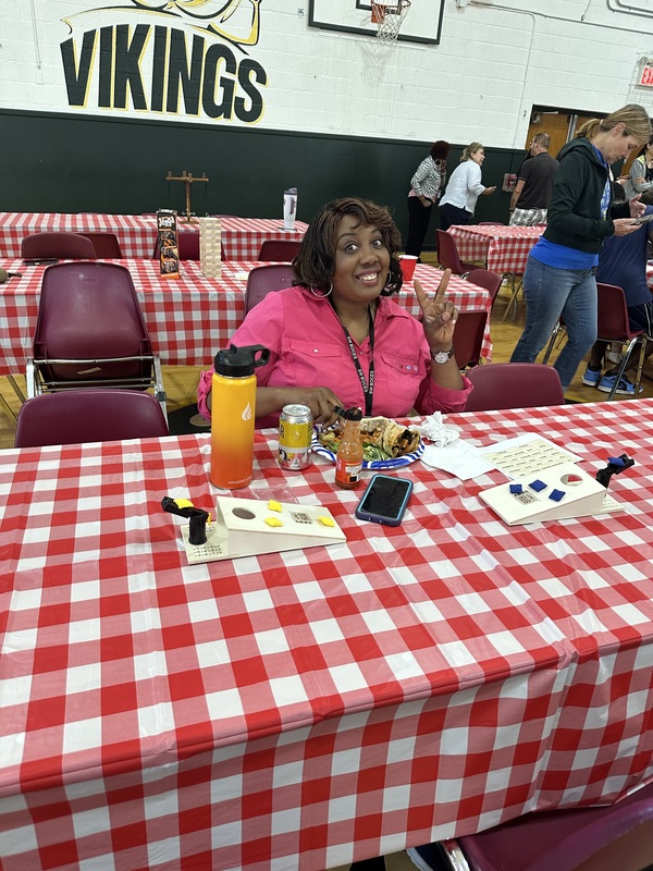 woman at table eats