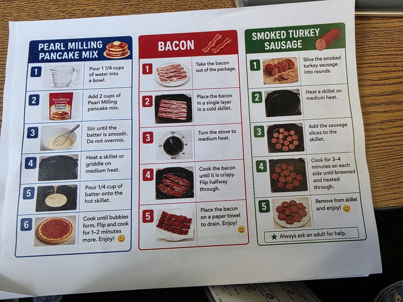 menu prepared by students in life skills class