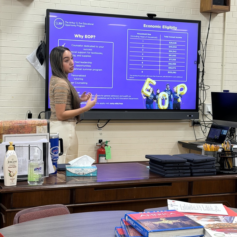 presenter refers to information on screen
