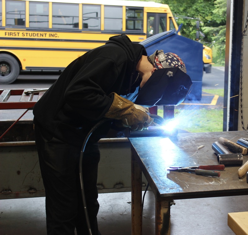 A student in the Welding program at the Center for Career Services works.