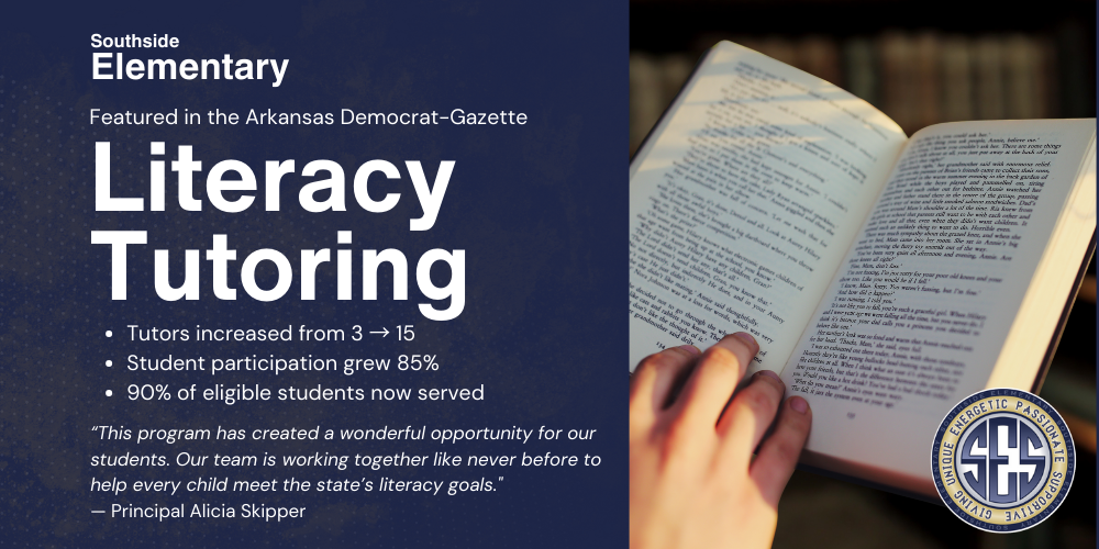 Child reading a book, tutoring program graphic