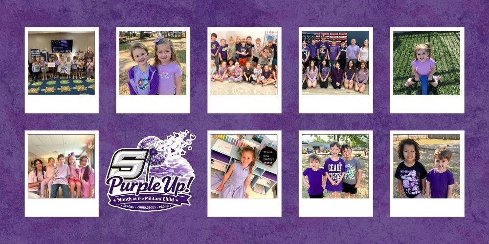 Collage of students and teachers in purple