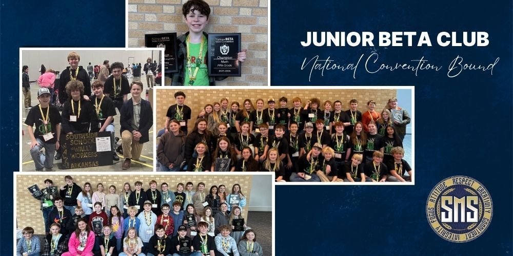 Groups of middle school students holding awards