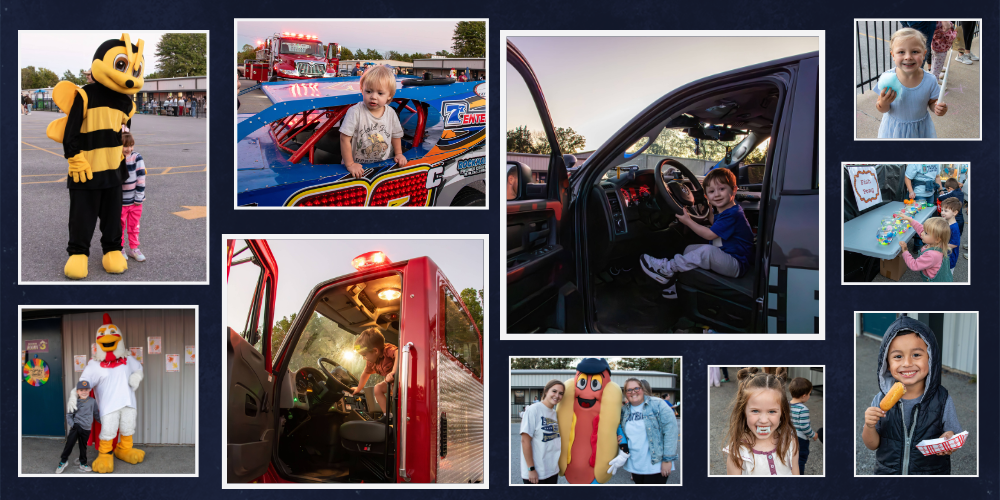 Preschool children eating and playing activities. CeeBee, Peco Chicken,  Sonic Hotdog pose for pictures.