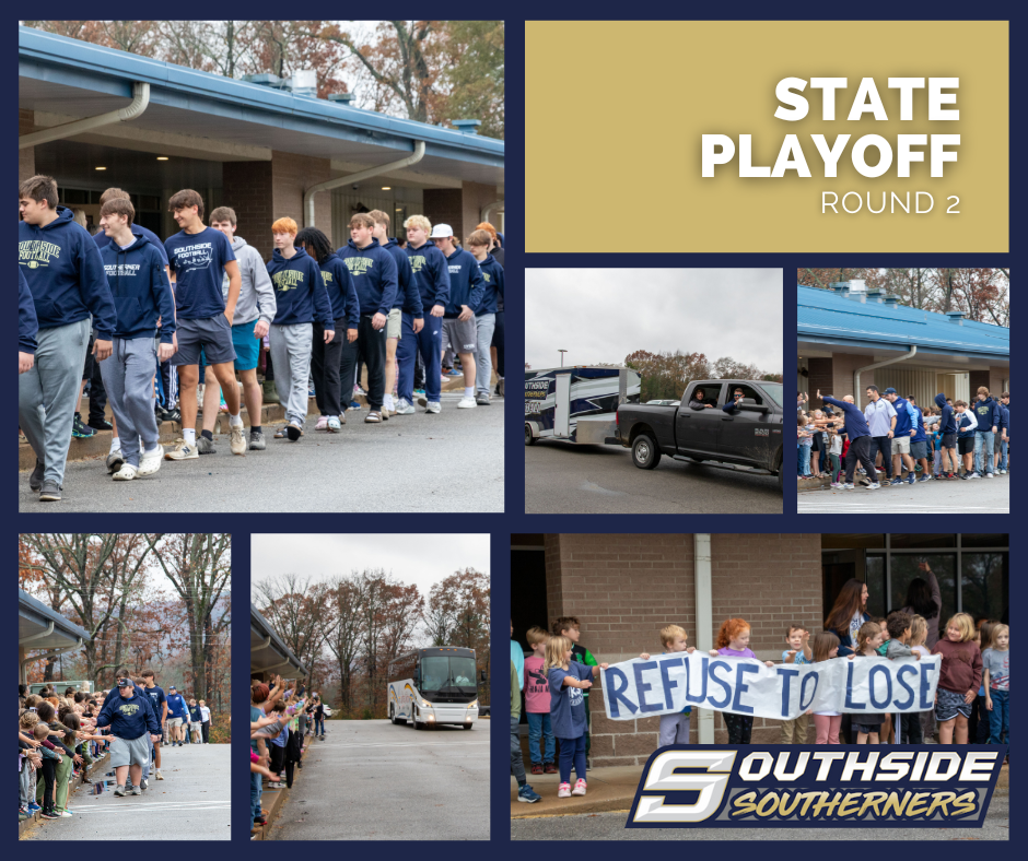 Football team and elementary students high 5-ing