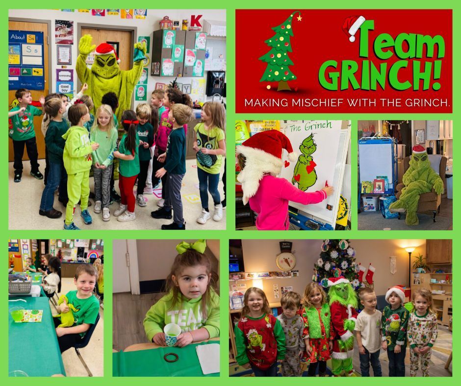 Preschool and elementary children on Grinch day