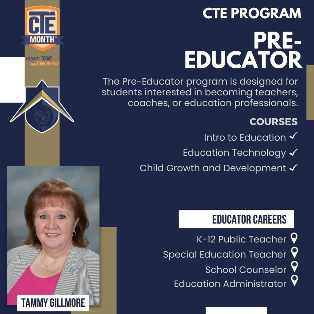 SCHS CTE Pre Educator Graphic, Gillmore pictured