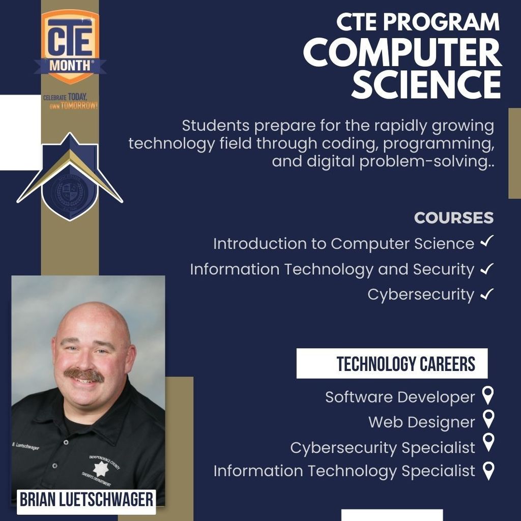 SCHS CTE Computer Science Graphic, Luetschwager pictured