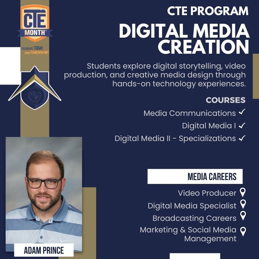 SCHS CTE Digital Media Graphic, Prince pictured