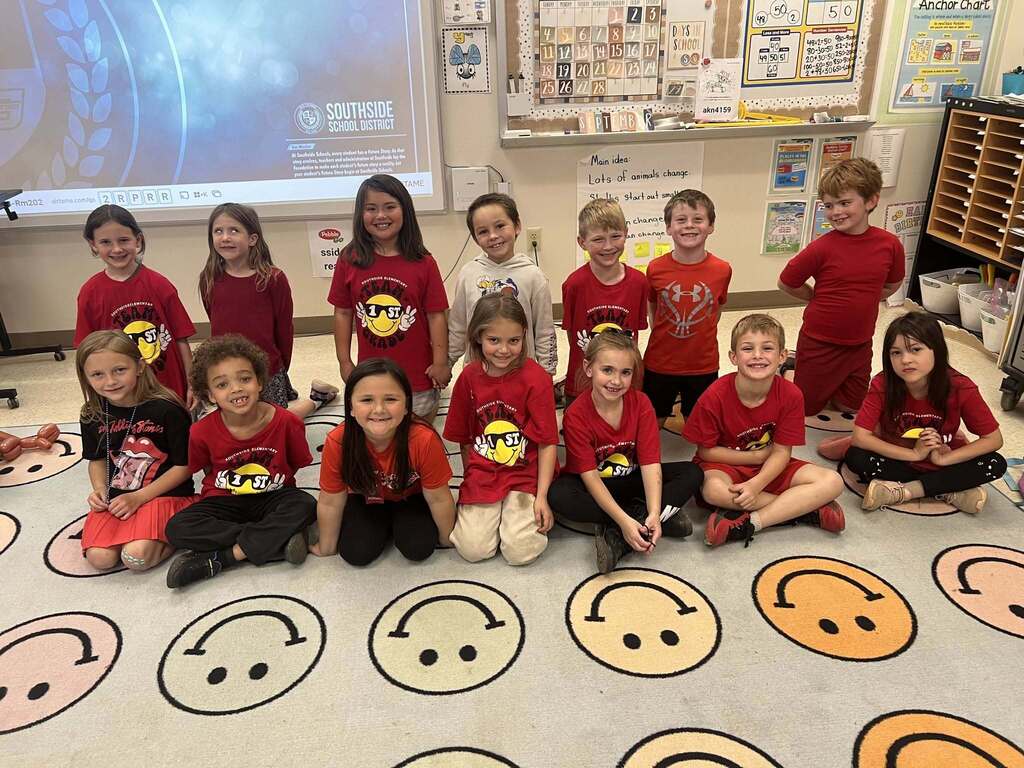 students wearing red