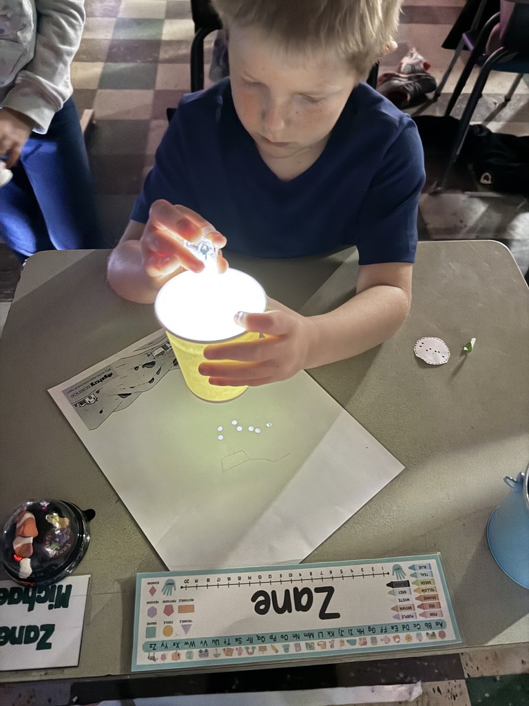 Mrs. Kline's first graders lit up science class making star projectors! They discovered why stars twinkle at night but hide during the day. The lesson ended with an impromptu disco dance party. 