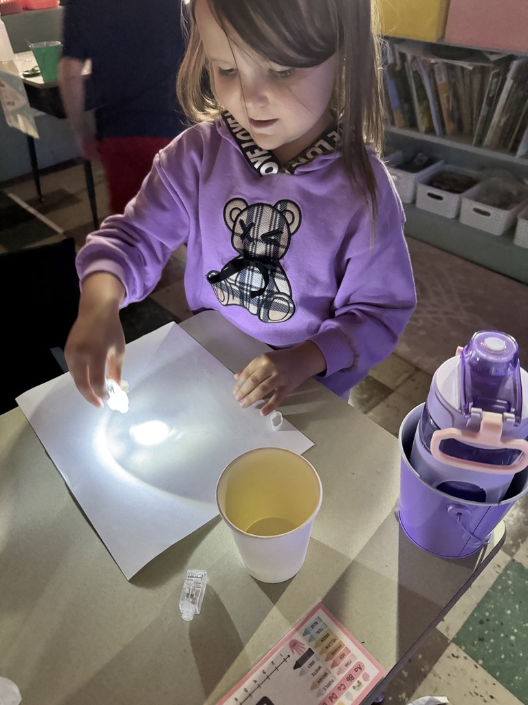 Mrs. Kline's first graders lit up science class making star projectors! They discovered why stars twinkle at night but hide during the day. The lesson ended with an impromptu disco dance party. 