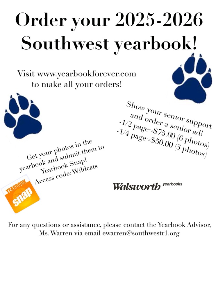 It’s that time already Southwest friends! Get your yearbook order in! I have a feeling it’s going to be a great one this year! The kids have been super creative and working hard to make the good memories last!