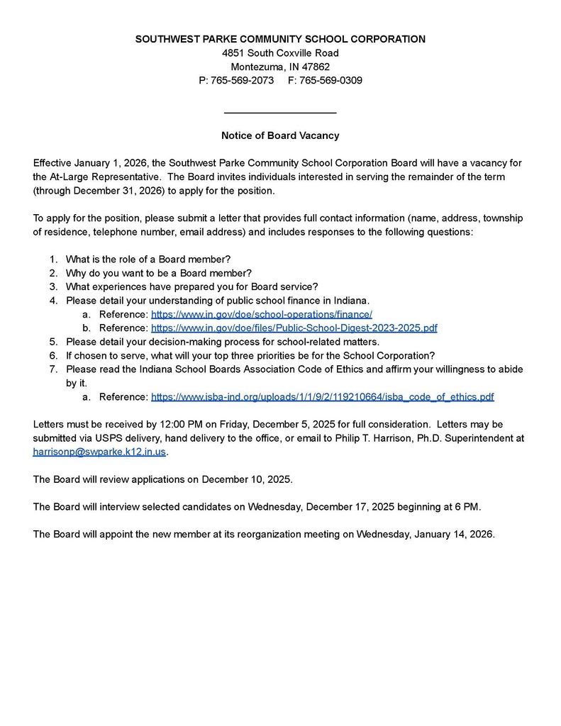 Notice of Board Vacancy