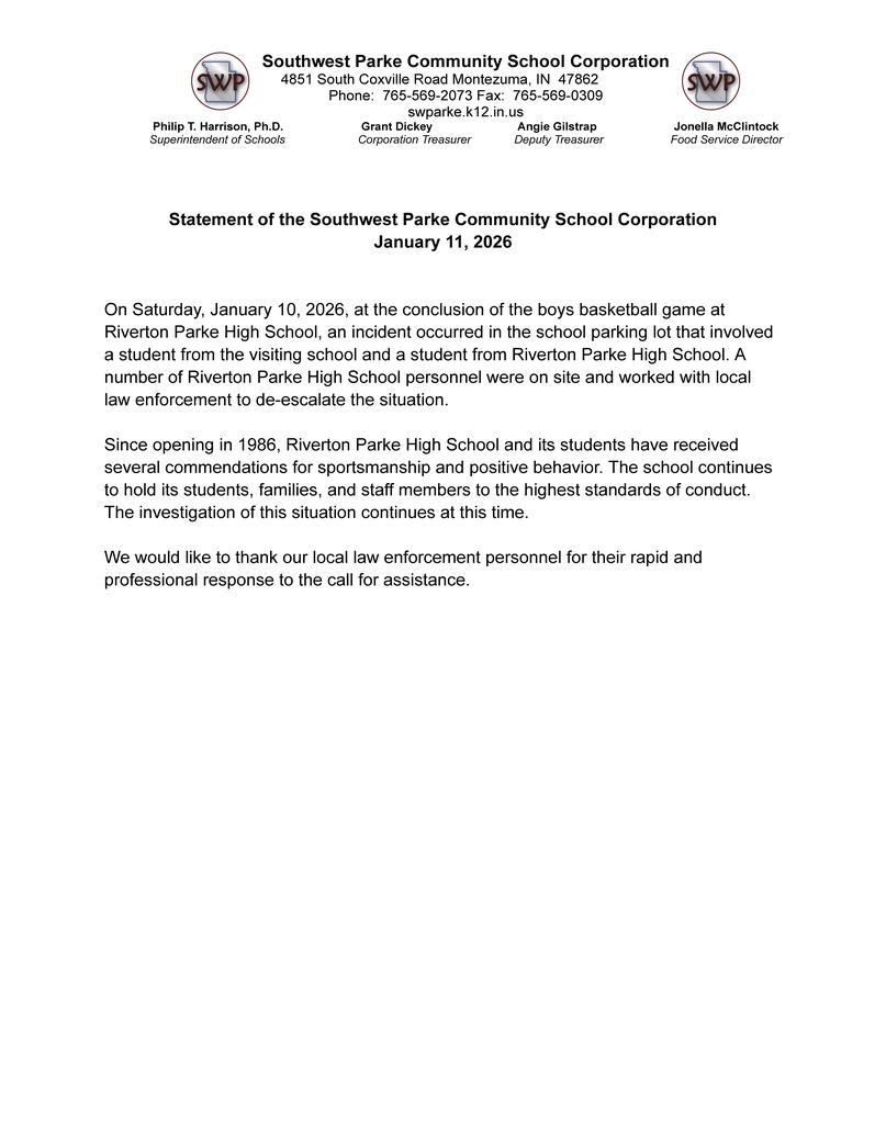 Statement of the Southwest Parke Community School Corporation - January 11, 2026
