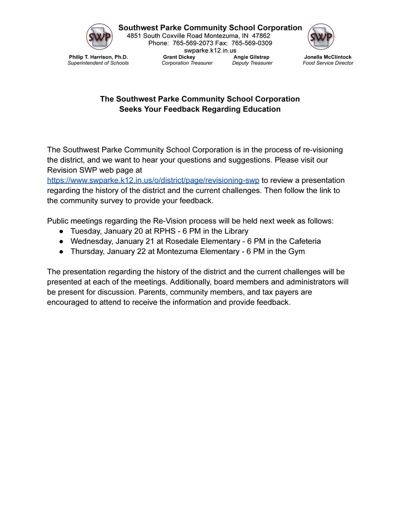 RE-VISION MEETINGS AND WEBSITE ANNOUNCEMENT