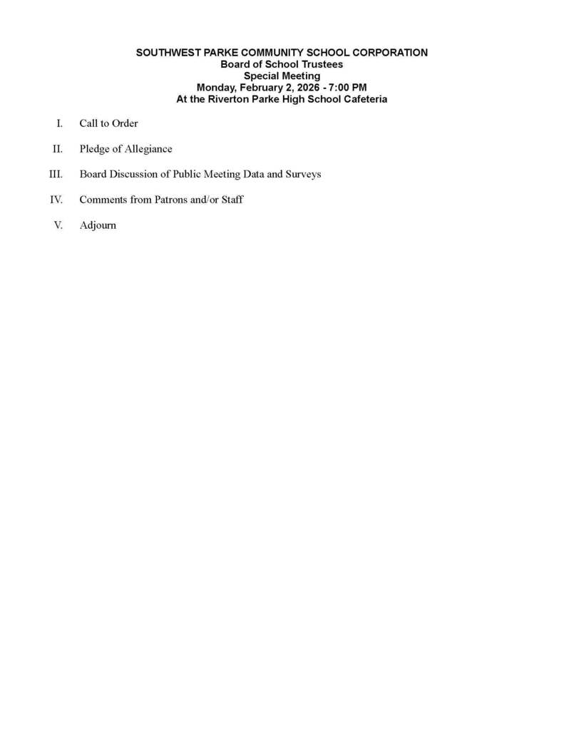 BOARD OF TRUSTEES AGENDA - FEB 2 - RPHS CAFETERIA - 7 PM