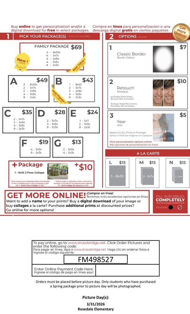 Spring Picture Day Order Form