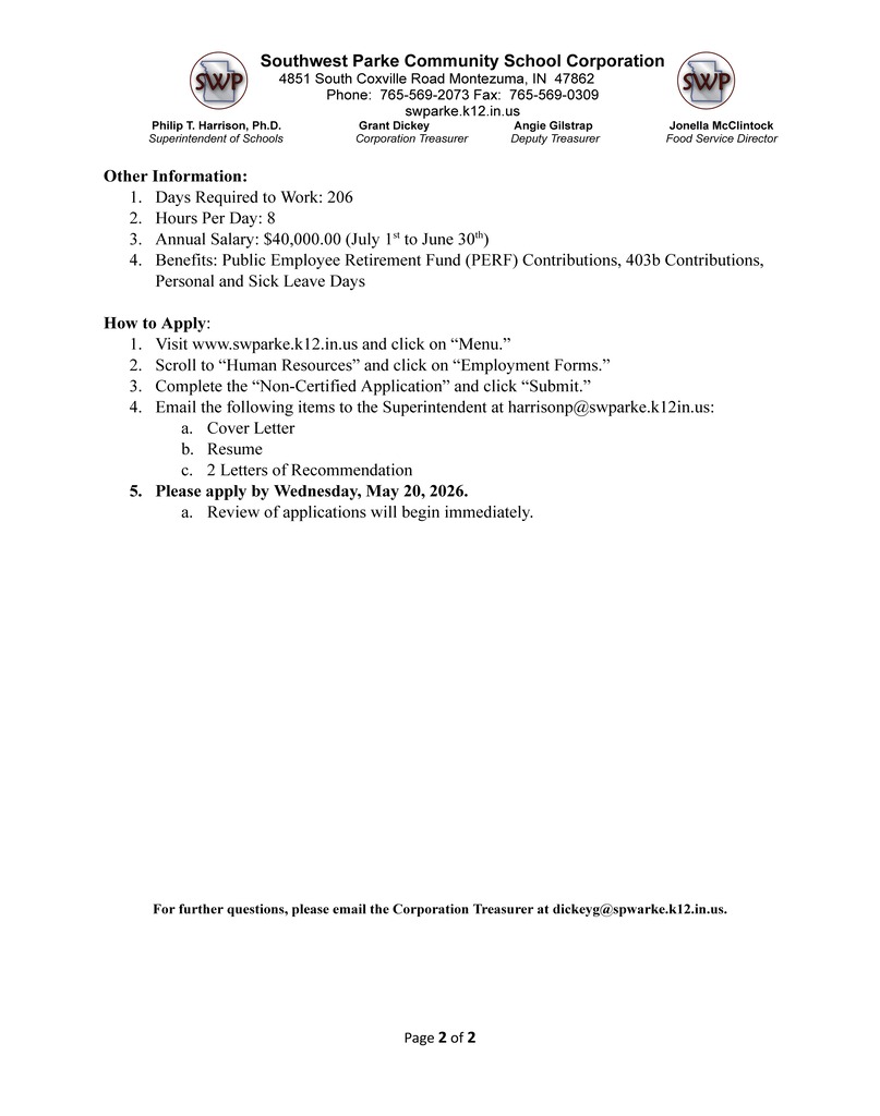 NOTICE OF VACANCY - FOOD SERVICE DIRECTOR - PAGE 2