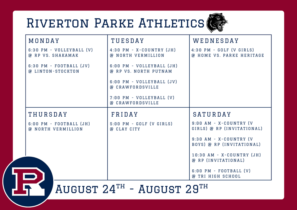 Athletic Schedule 8/24-8/29