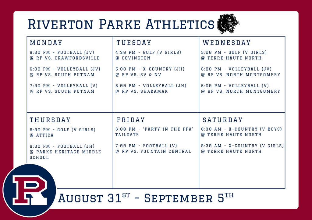 Schedule 8/31 - 9/5