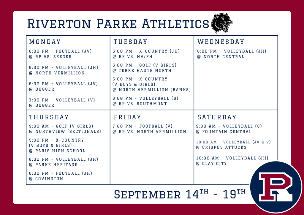 Schedule Sept 14-19