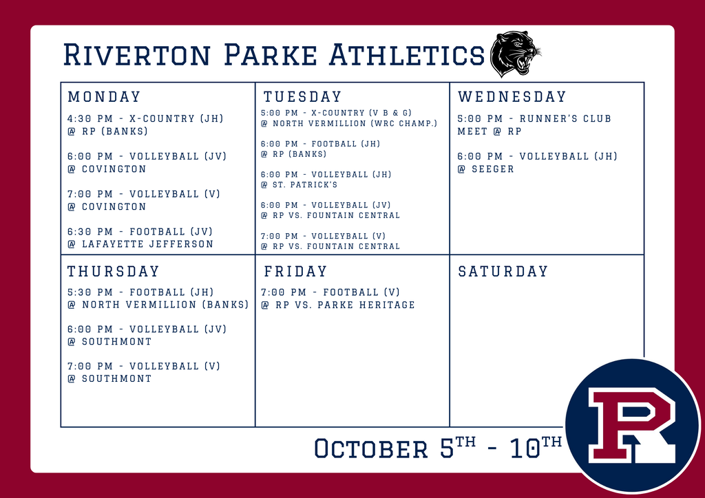 schedule 10/5 - 10/10