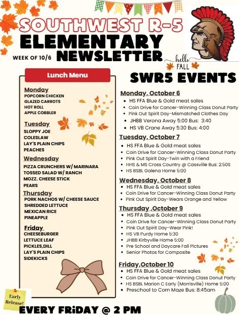 Southwest R-5 Elementary Weekly Update 10.06.2025