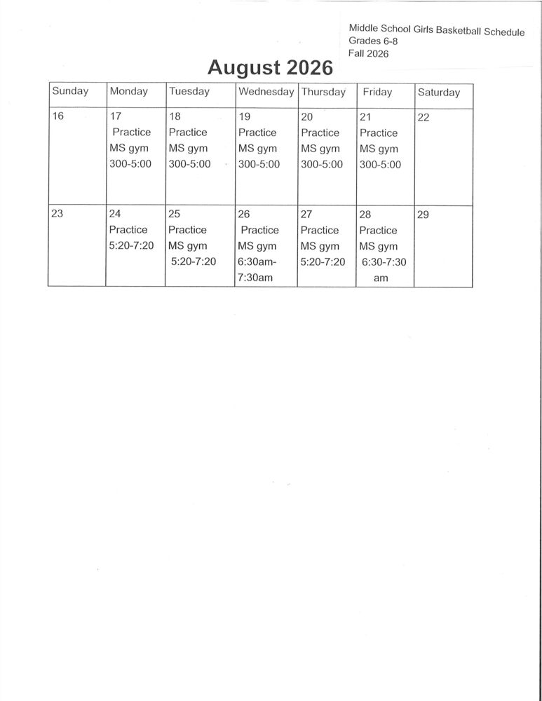 MS Girls Basketball Schedule FA 26