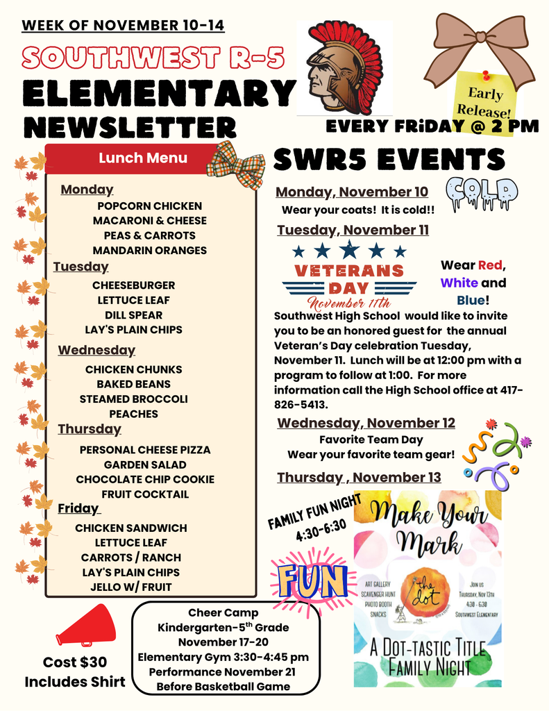 Southwest R-5 Elementary Weekly Update 11.10.2025