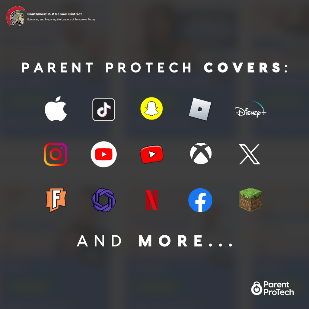 Showing different social media and online site graphics that Parent ProTech covers.