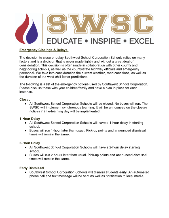 SWSC Emergency Closing and Delay Information