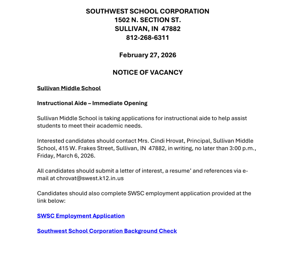 Instructional Aide Position - Immediate Opening