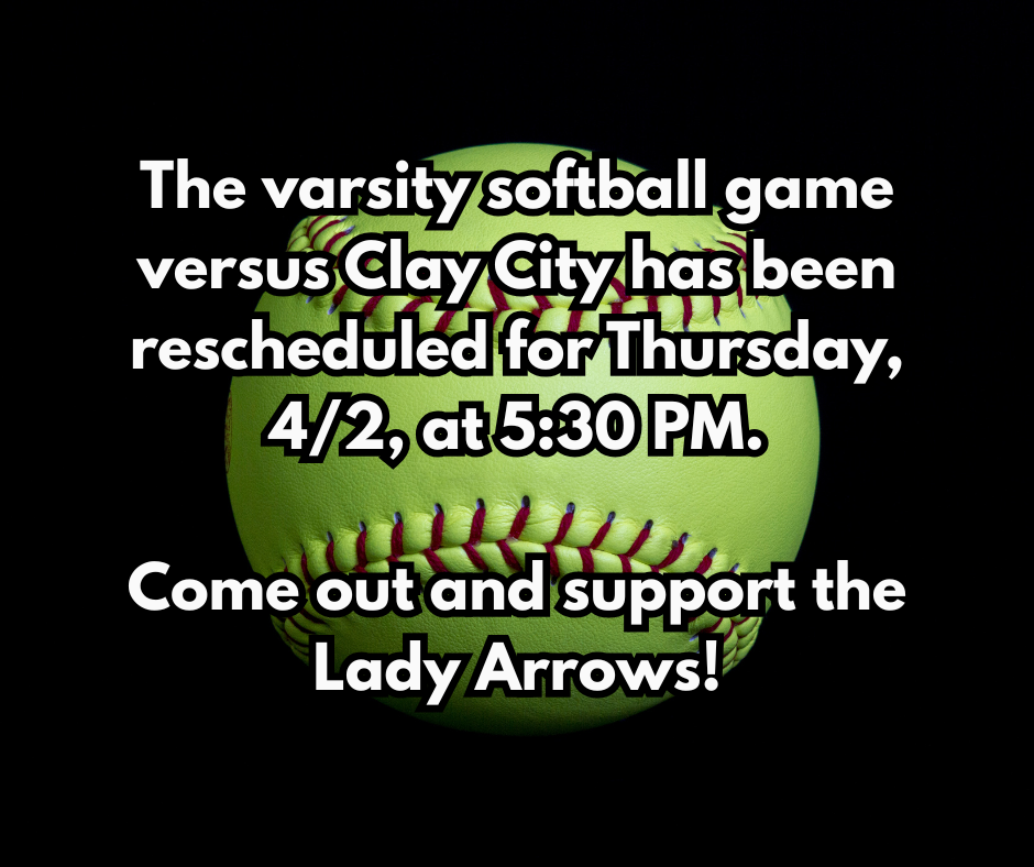 Softball rescheduled for 4/2 vs. Clay City at 5:30 PM