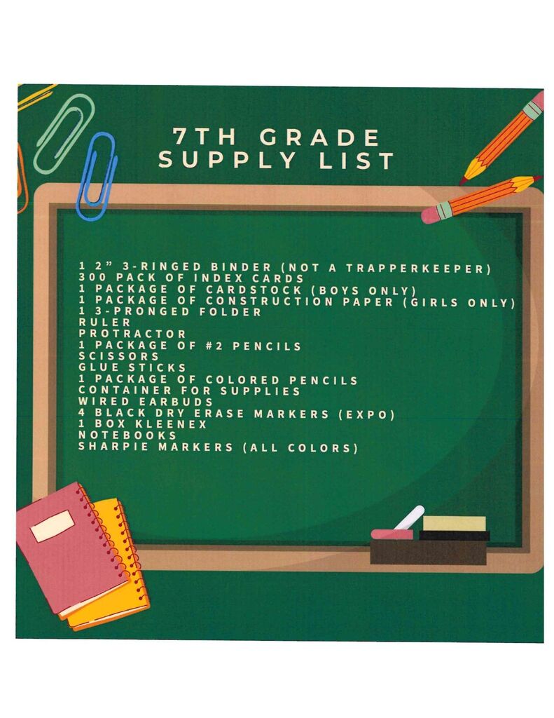 7th Grade Supply List