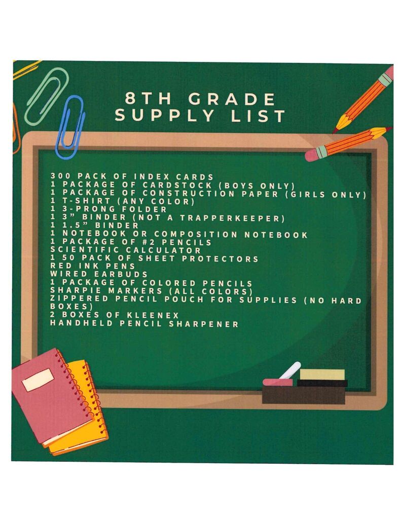 8th Grade Supply List