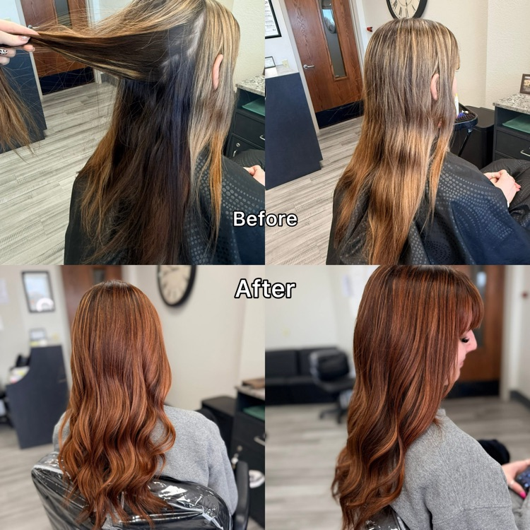 before and after of all over hair color change