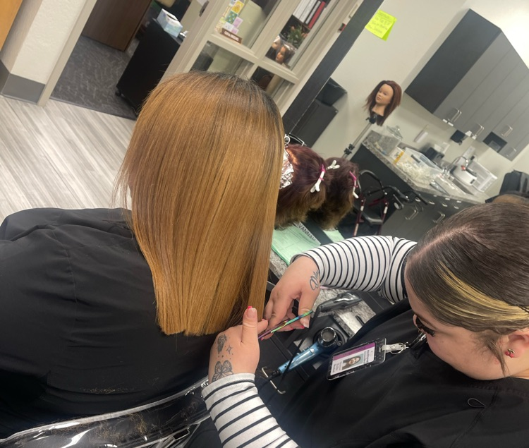 women getting hair cut