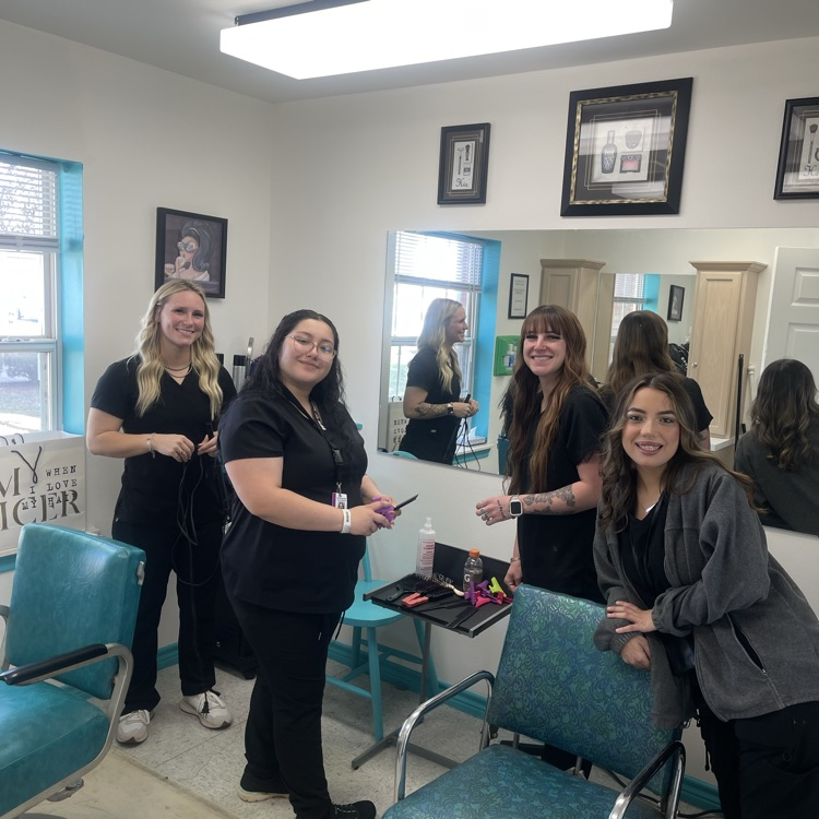 Cosmo students set up for doing hair 