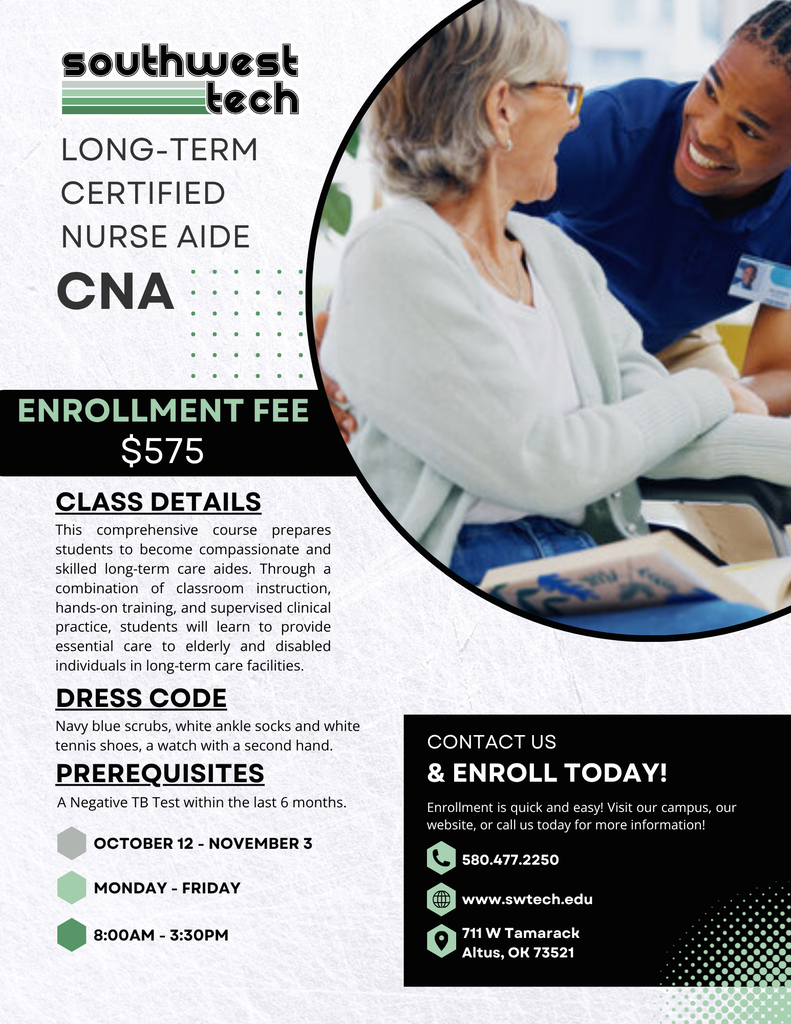 Certified Nurse Aide course at Southwest Tech begins Monday, October 12.